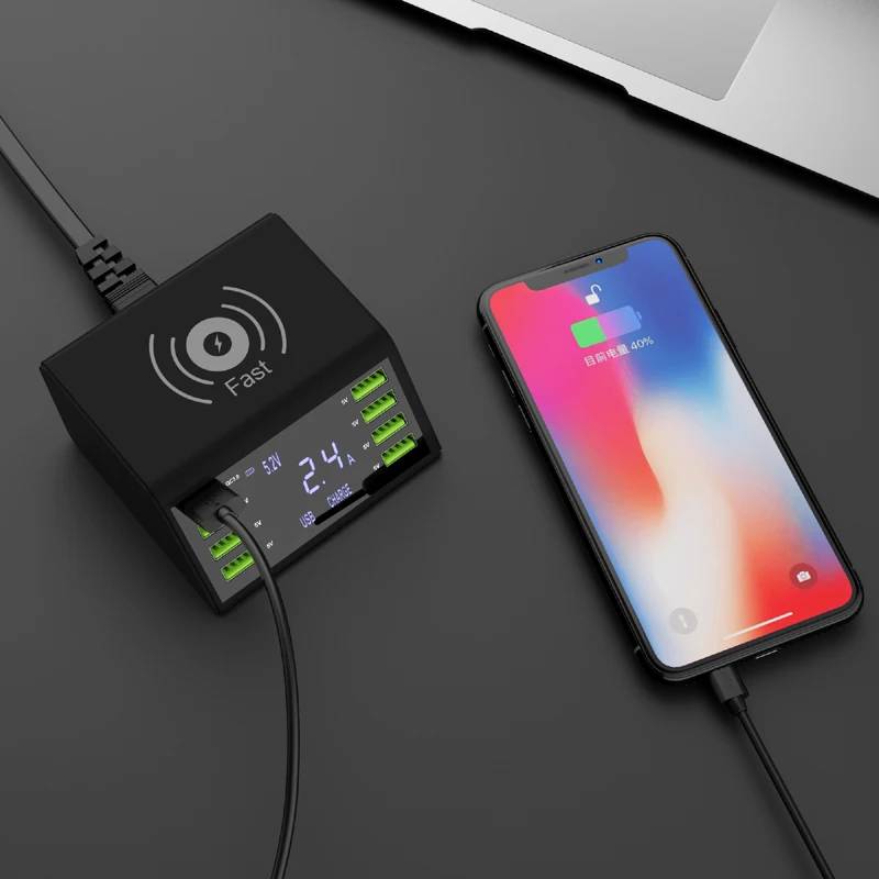 STOD Qi Wireless USB Charger 60W LED Display Quick Charge 3.0 Fast Charging Station For iPhone X Samsung Huawei Nexus Mi Adapter