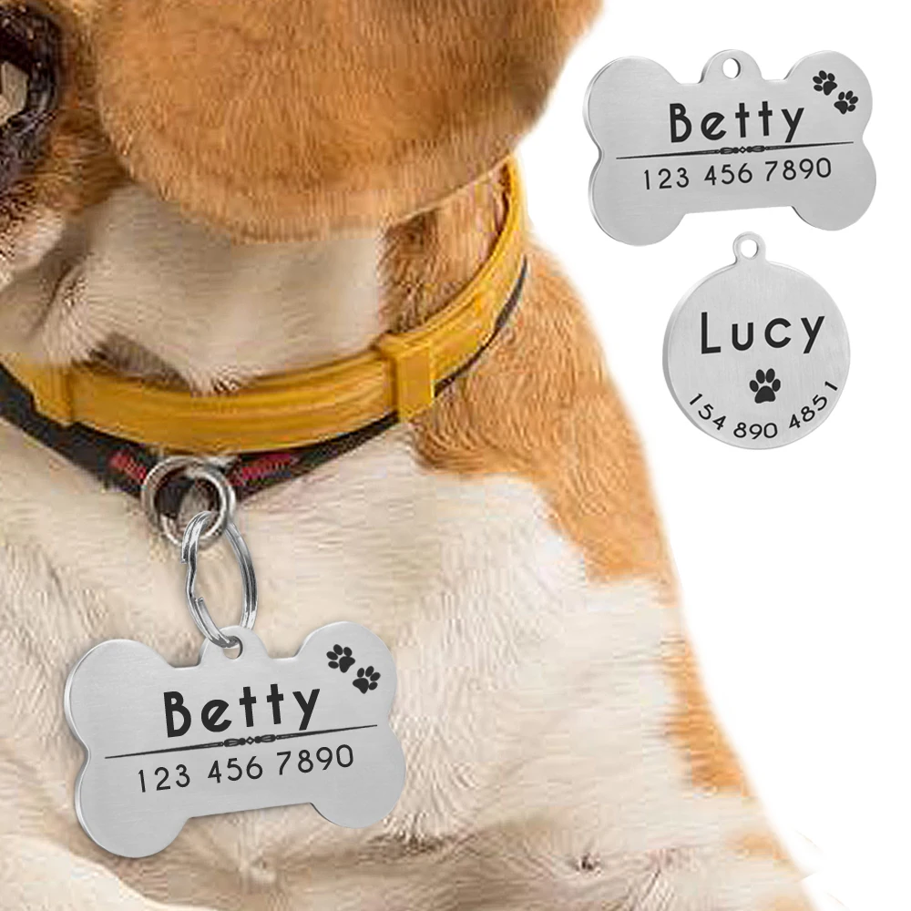 

Stainless Steel Personalized Dog ID Tag Dog Accessories Silver Anti-lost Customized Dog Tags for Small Large Dog Pet