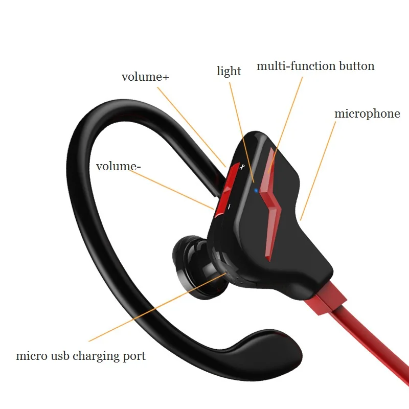Долго воспроизведения Спорт bluetooth-гарнитура Беспроводной наушники с микрофоном