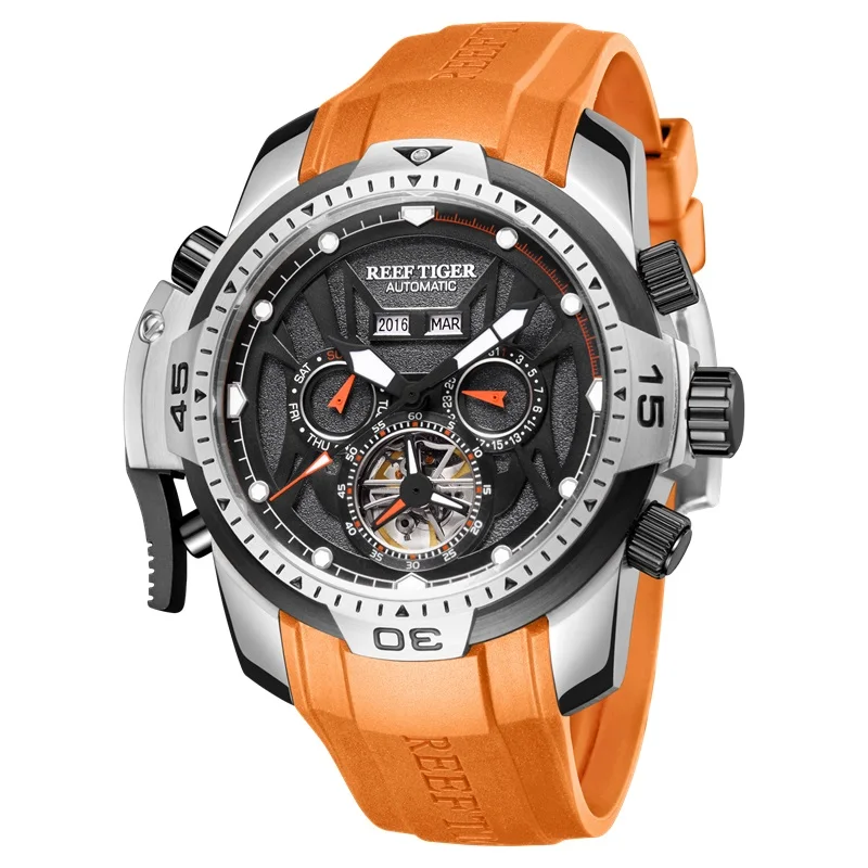 Спортивные мужские часы Reef Tiger/RT, большие часы из розового золота, модель года, водонепроницаемые военные часы, механические наручные часы RGA3532 - Цвет: YBOO-Promotion