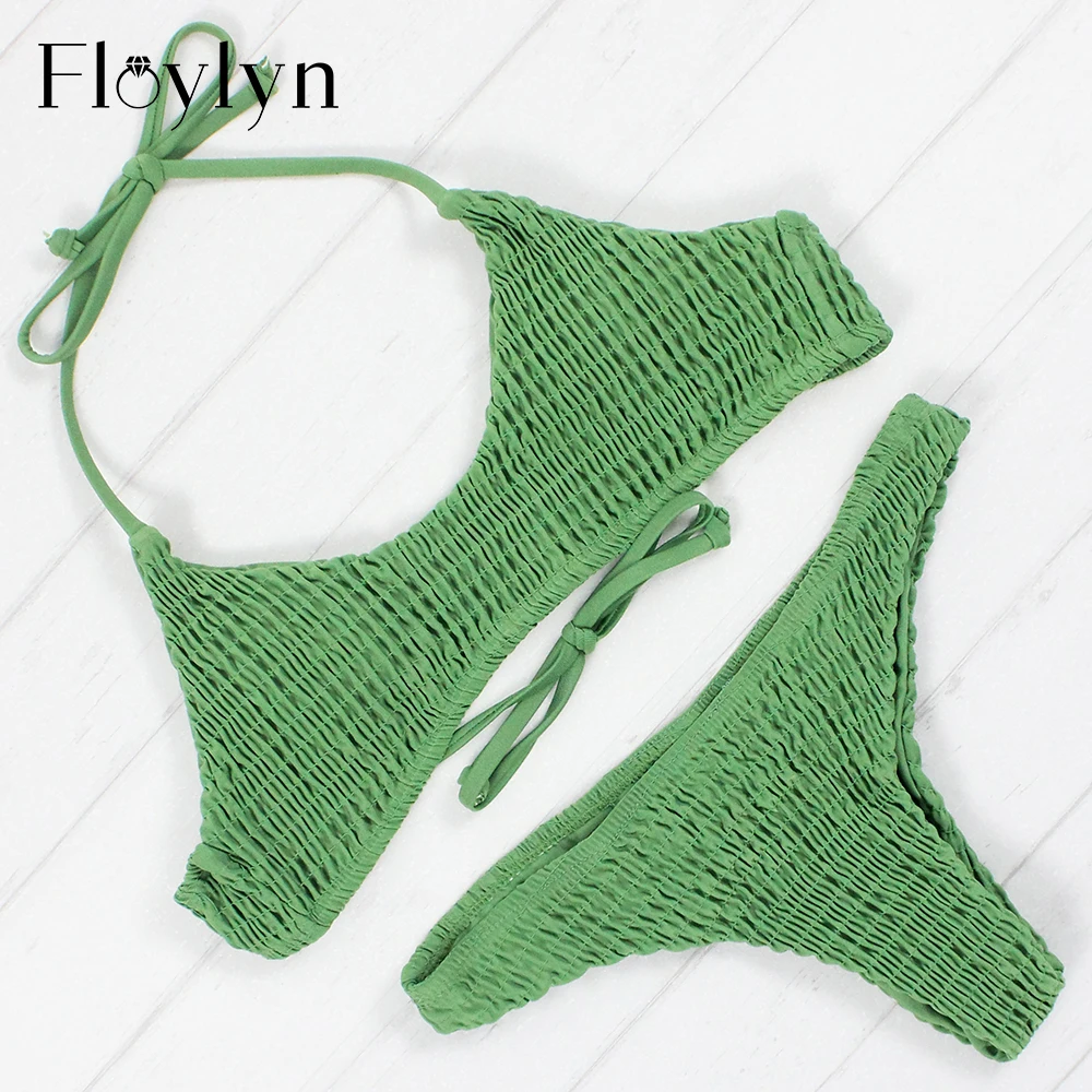 Floylyn Summer Fold Biquini Brazilian Thong Bikinis Swimsuit Sexy Cut Swimwear Women Triangle Push Up Bikini Maillot De Bain | Женская