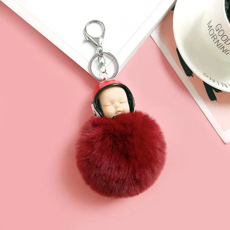 Wine Red Keychain10 5 шт./партия, плюшевые брелоки, игрушки, мягкая кукла, спальный ребенок, фаршированный шарик для волос, 8 см, подвеска с милым шлемом, сумки для телефона, подарки, GMR057 - Цвет: Wine Red Keychain10