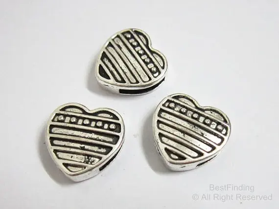 

10mm Stripe point flat leather heart slider 10x2mm Flat leather findings -FF15