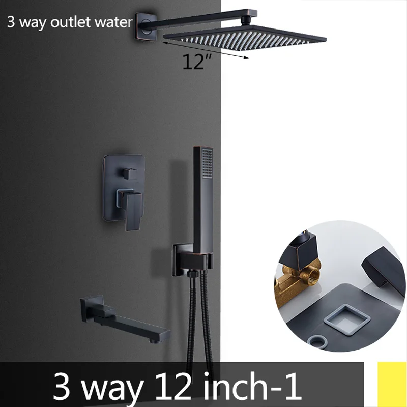 3 way 12 inch B ORB набор скрытой душевой системы, смеситель для горячей и холодной воды, смеситель для ванной комнаты, латунная душевая головка Raninfall, 2 выхода/3 выхода, Душ - Цвет: 3 way 12 inch B