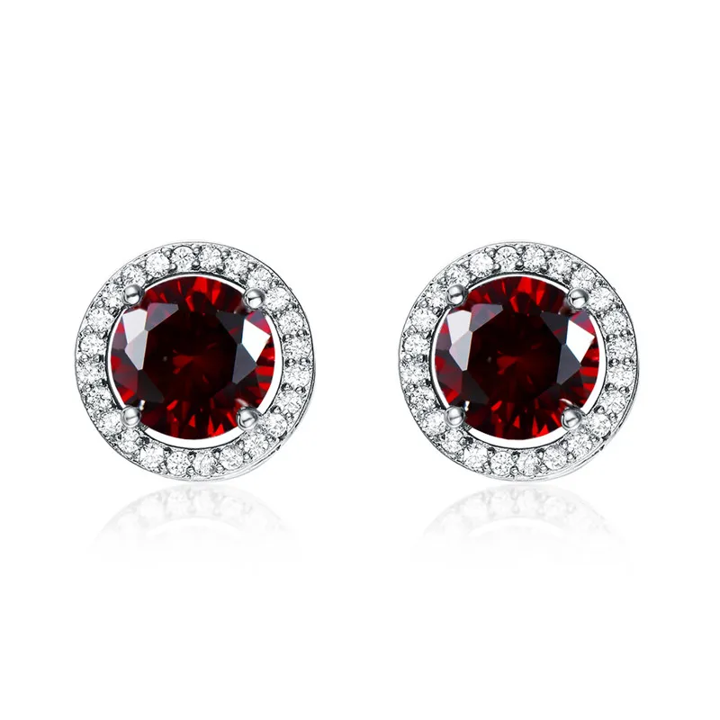 Silver Red Милые круглые Разноцветные серьги-гвоздики с кристаллами для девушек, для женщин, 925 серебро, розовое золото, заполненные белым, синим, зеленым огненным опалом, серьги CZ - Окраска металла: Silver Red