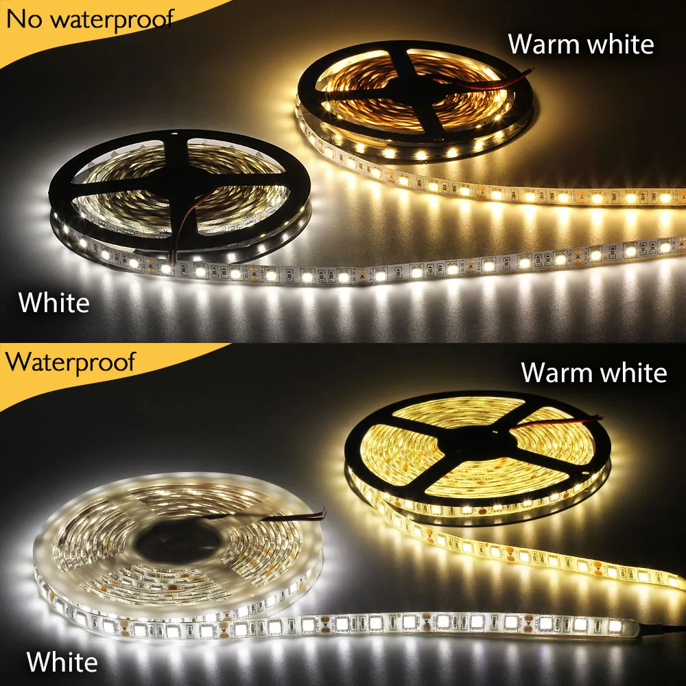 DC 12V 300LED/M светодиодная лента 5050 5M 60 светодиодов/m белая/теплая белая IP20/IP65