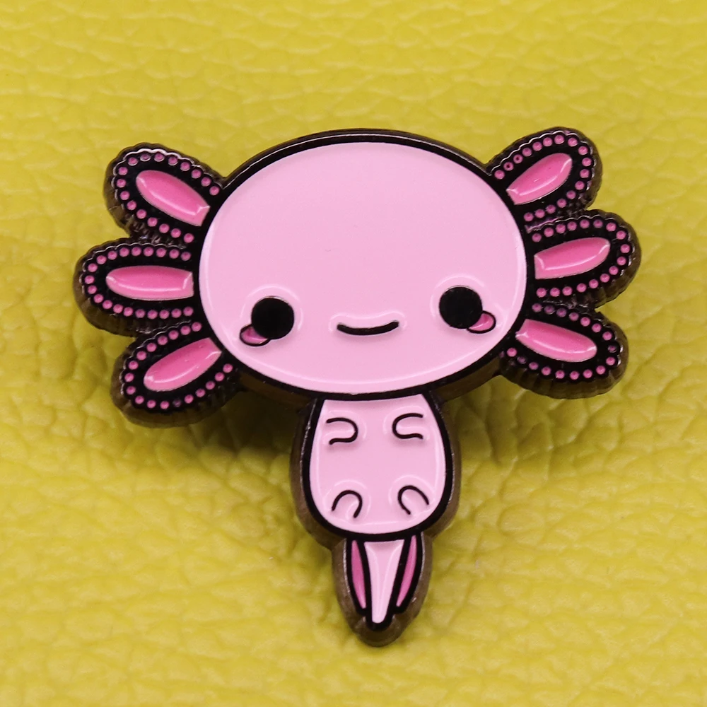 

Happy axolotl enamel pin cute hexagon fish brooch pink amphibian badge sea animal jewelry women girlfriend gift