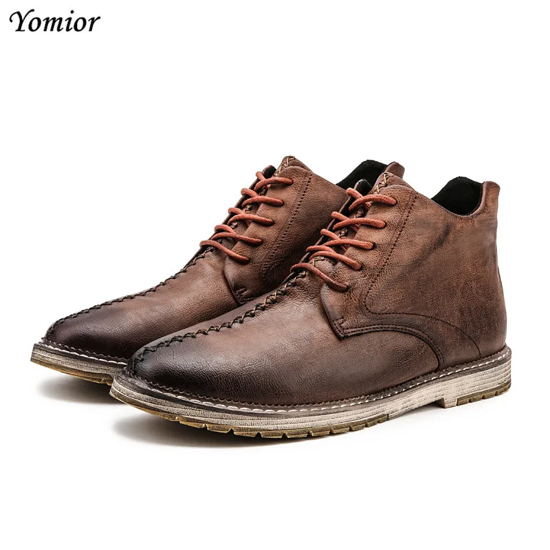 

Yomior Luxury Brand High Quality Genuine Leather Men Boots Pointed Toe Ankle Boots Fashion Casual Handmade Work Motorcycle Boots
