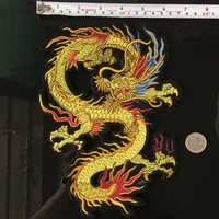 pgy high quality golden chinese dragon embroidery patch sew on clothes punk style applique for diy clothing accessory patch h