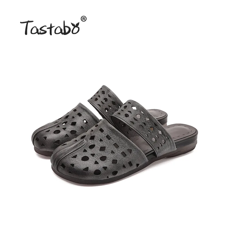 Tastabo/уличные тапочки с отверстиями; обувь из натуральной кожи; шлепанцы ручной работы; повседневная обувь на нескользящей мягкой подошве; женская пляжная обувь - Цвет: Gray