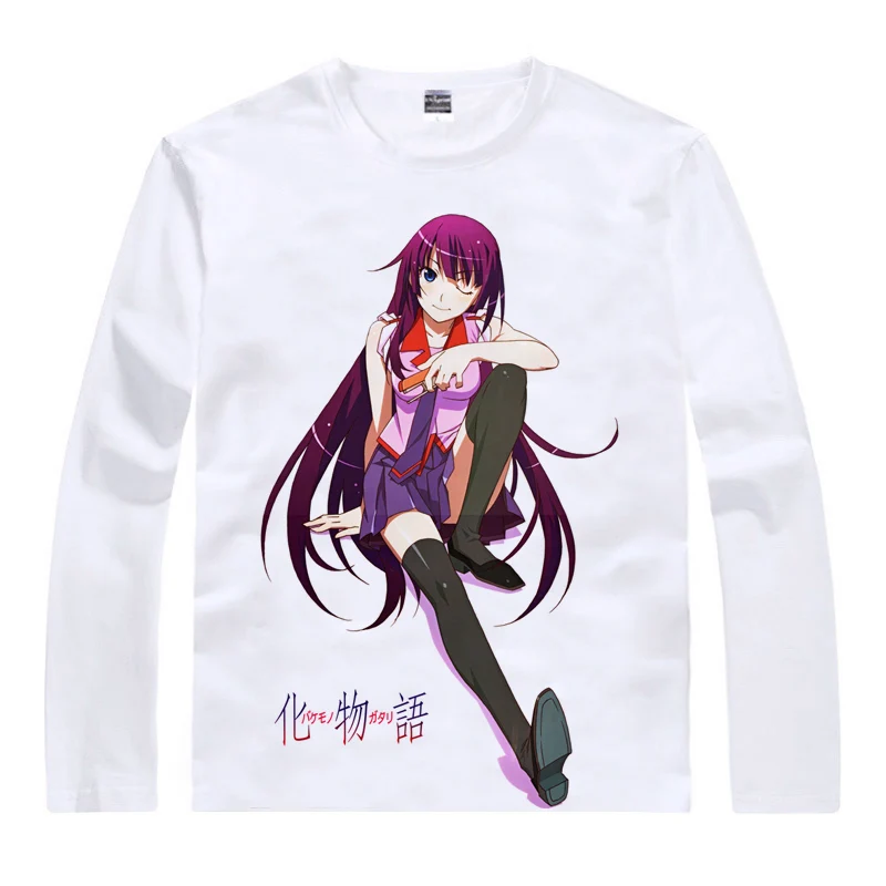 Рубашка Coolprint с аниме футболки Bakemonogatari Nisemonogatari Длинные рубашки Hitagi senjyogaхара Mayoi