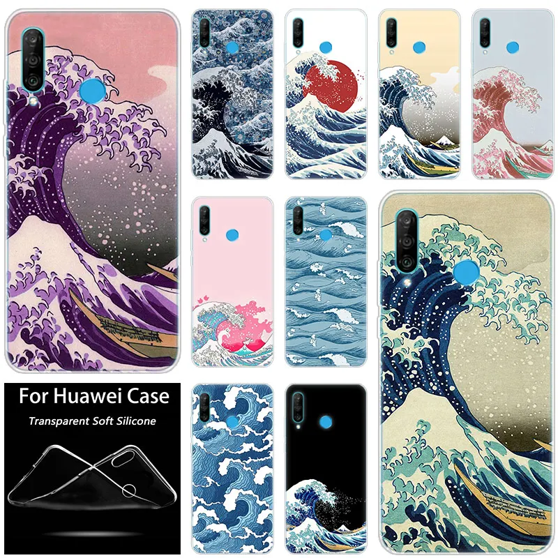 Чехол Kanagawa силиконовый для Huawei P30 20 Pro 10 P9 P8 Lite 2017 P Smart Z Plus 2019 NOVA 5i 5 Pro|Бамперы| |