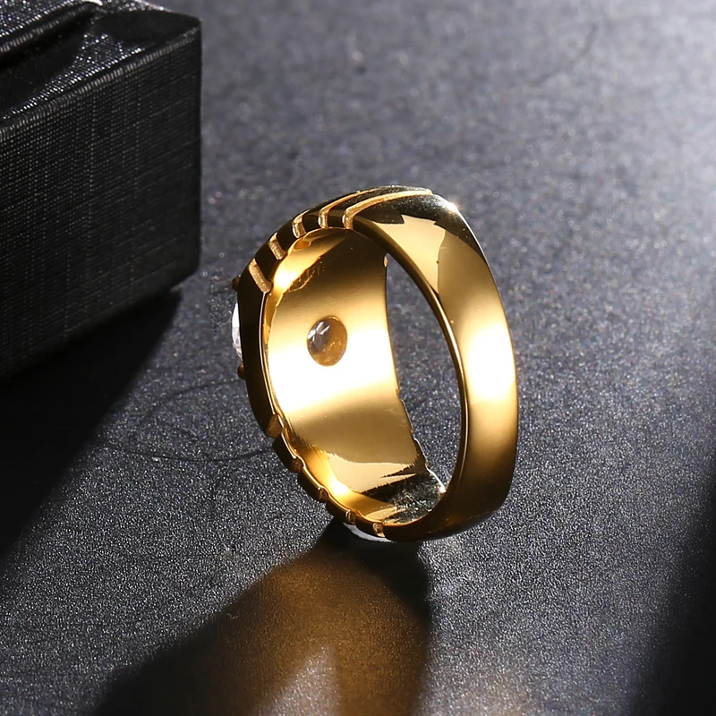 2019 Bling Iced Out кубического циркония кольцо IP Gold Filled Титан Нержавеющая сталь кольца