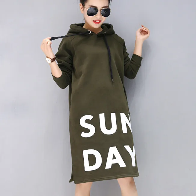 Осень и зима 2017 Новый с капюшоном армейский зеленый Письмо Свободные женское