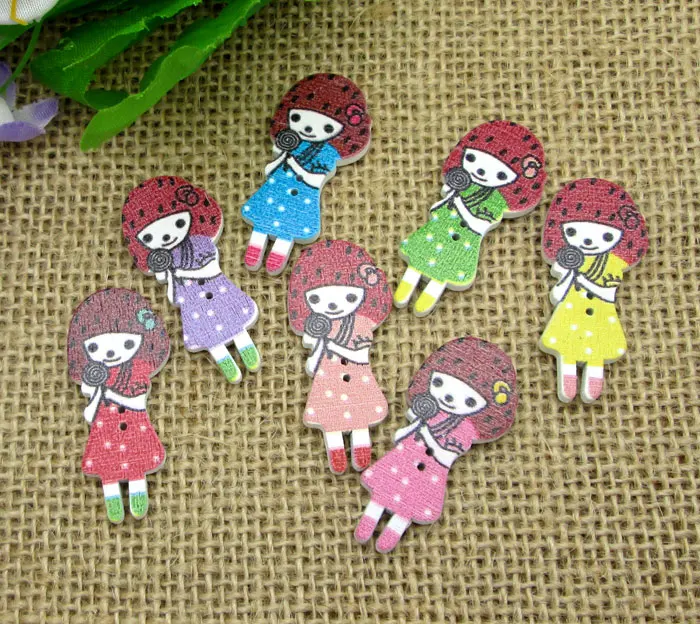 50Pcs Mixed Wood Girls Dot Sewing Buttons For Kids Clothes Scrapbooking Decorative Botones Handicraft DIY Accessories10
