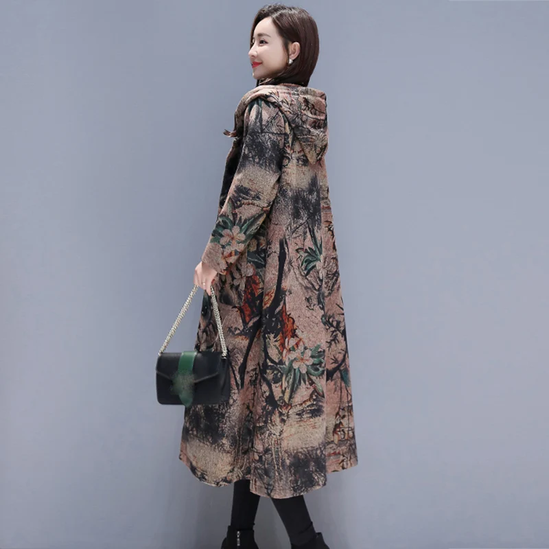 Тренч Женский длинный с цветочным принтом|Женские плащи и тренчи| |