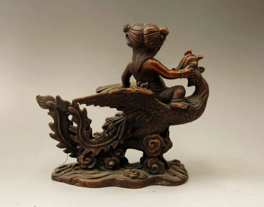 Китай Бронзовая скульптура резная медь фэн шуй Дракон мальчик Феникс девушка