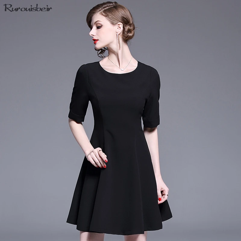 Летние Женское вечернее платье 2019 с круглым вырезом и короткими рукавами