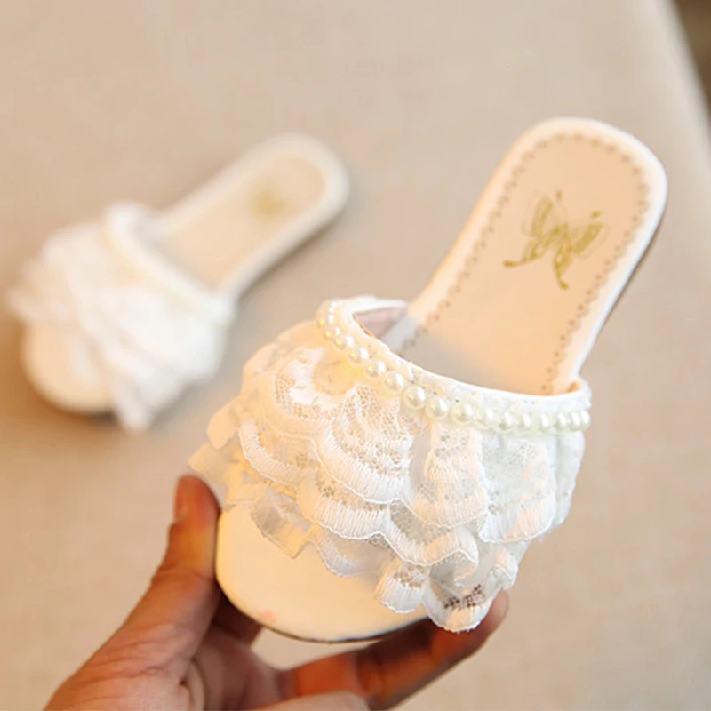 2019 fashion Summer shoes girls pearl lace slippers children sandals beach | Детская одежда и обувь