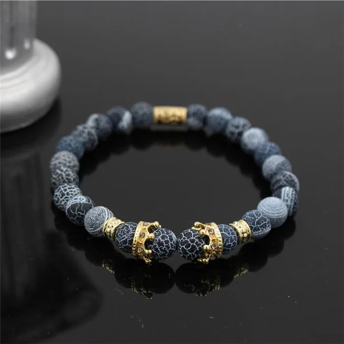 Винтажный браслет с шармом с короной Pulseiras Masculinas натуральный мраморный камень шарик эластичный браслет Для Йоги Женский Pulseras мужской браслет