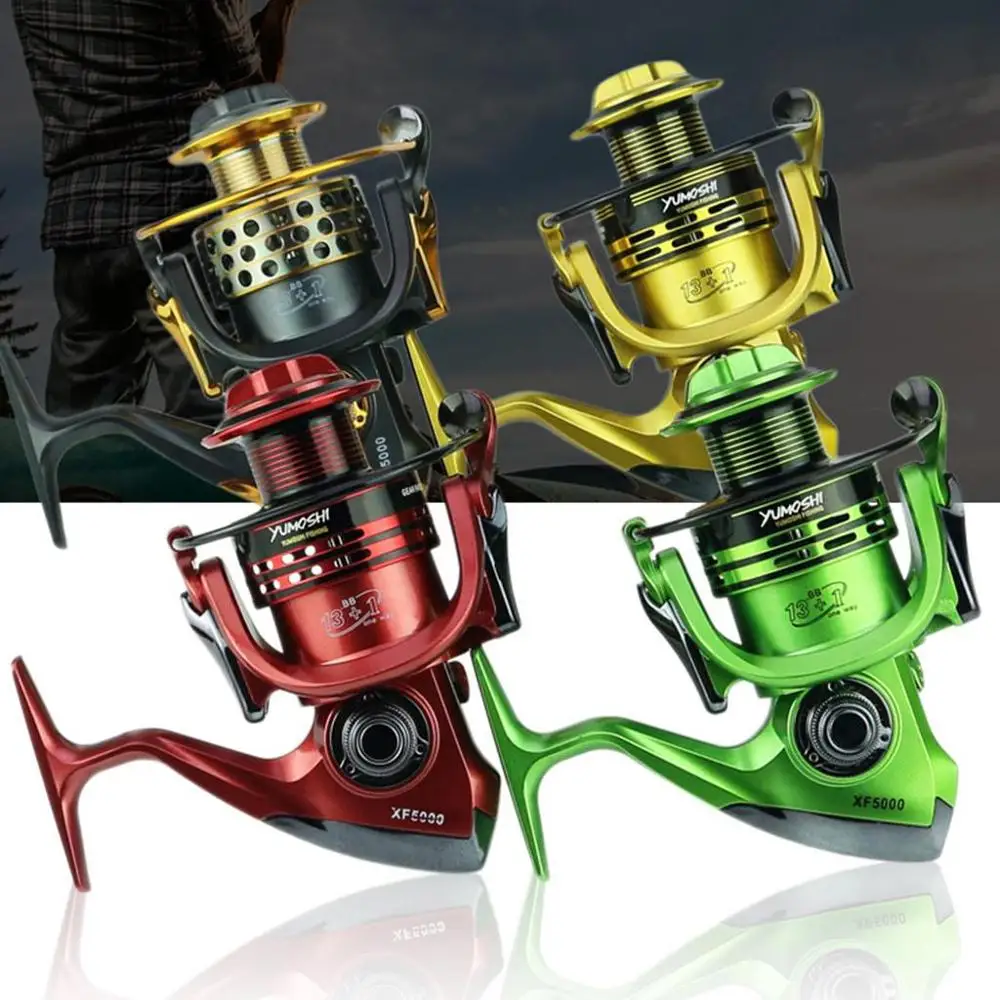 Катушка для спиннинга Yumoshi с 13+1 подшипниками, передаточным числом 5.2:1, левой/правой рукой, металлической шпулей для использования с удочками Shimano.