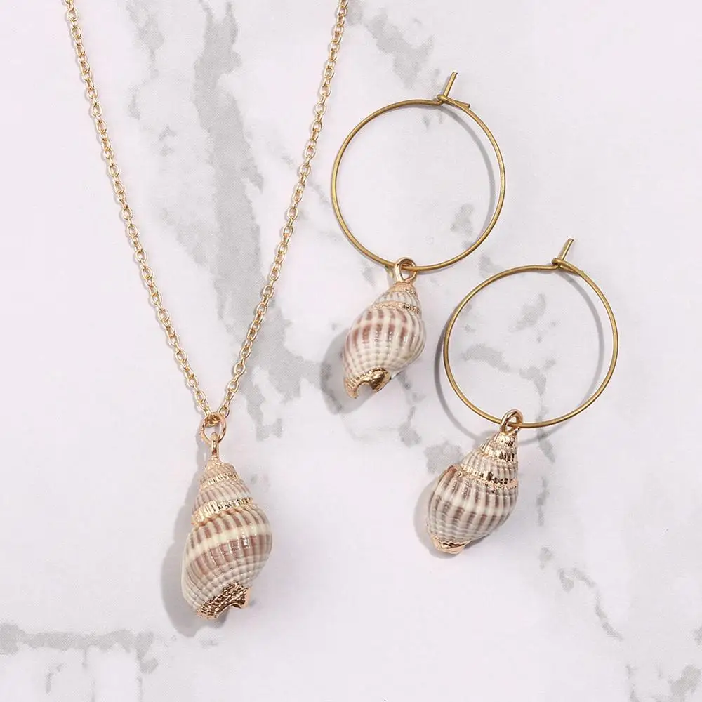 Atilady Shell Jewelry Set for Women Necklace with Hoop Earrings Set Beach Boho Party Jewelry Gift Drop Shipping - Окраска металла: 08
