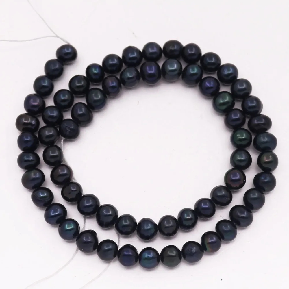 

6mm Real Black Potato Pearl Loose Beads Oval Jewelry Making 14" Long