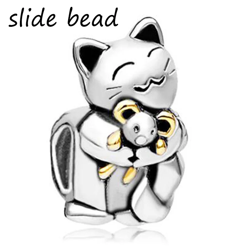 

Fit Pandora Charm Bracelets Smiling Cat Charm Bracelet Hugging Mouse Charm Beads