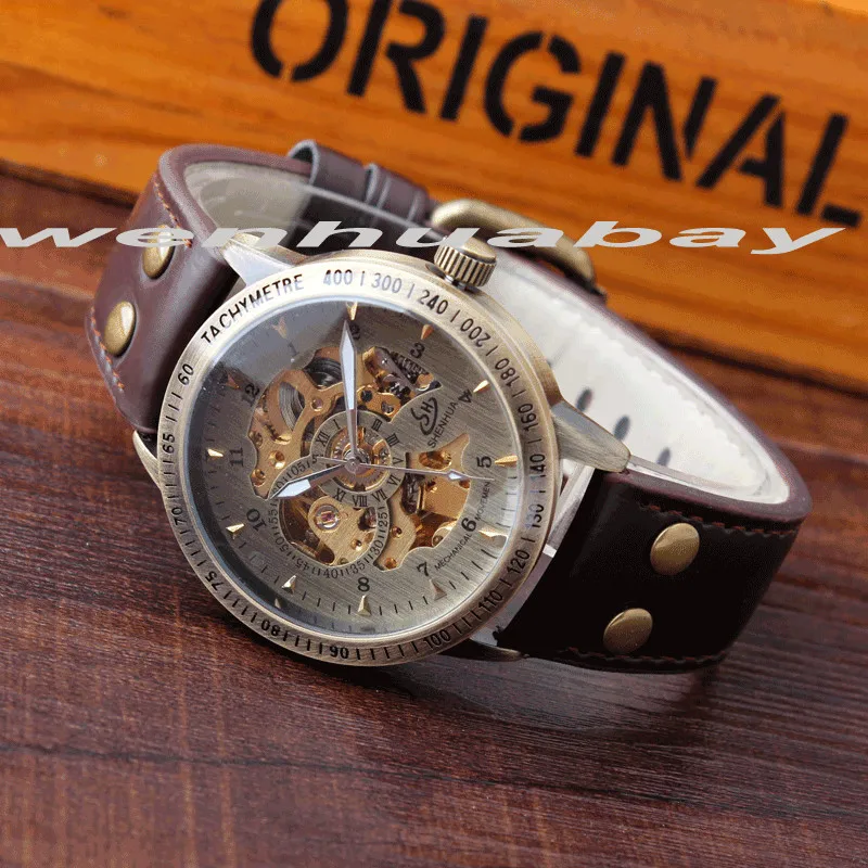 Винтаж бронза автоматические механические часы женские Для мужчин Роскошные