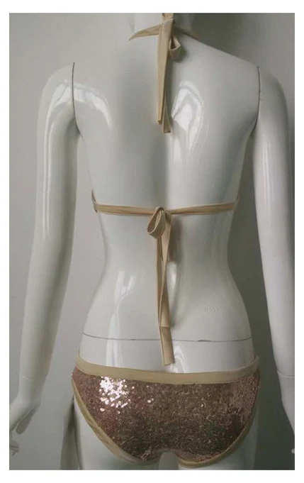 New Sequins Bikinis Women Gold Hang Neck Swimwear Women's Swimsuits Swimming Suit Sexy Sequin Bikini Set Female Beachwear Q54842 | Спорт и