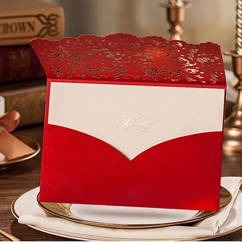 100 шт./лот лазерная резка свадебные пригласительные карты с тиснением цветочные