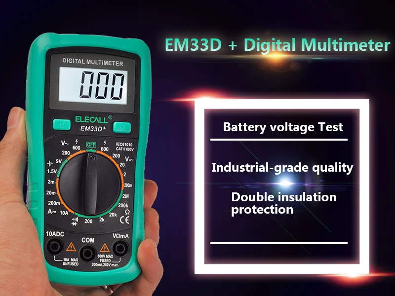 Мультиметр ELECALL 3 1/2 EM33D+ AC/DC 600 в зеленая Защитная крышка подсветка Удержание данных тестер напряжения батареи защита от перегрузки