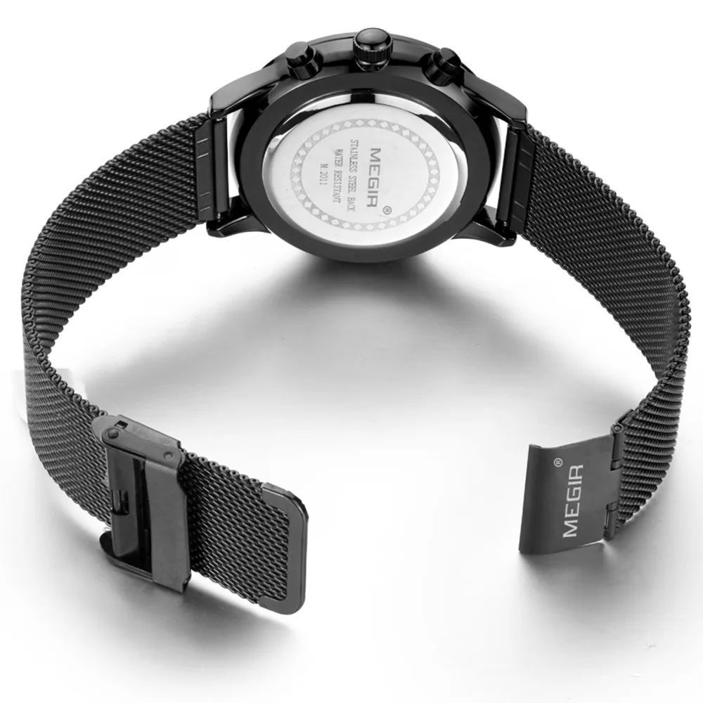 Megir золото серебро черный сетчатым Для мужчин Нержавеющая сталь Montre Homme мужской