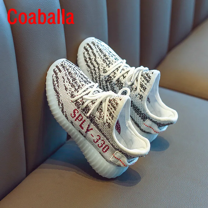 Весна 2019 трикотажные Дышащие Беговые кроссовки для мальчиков и девочек малышей