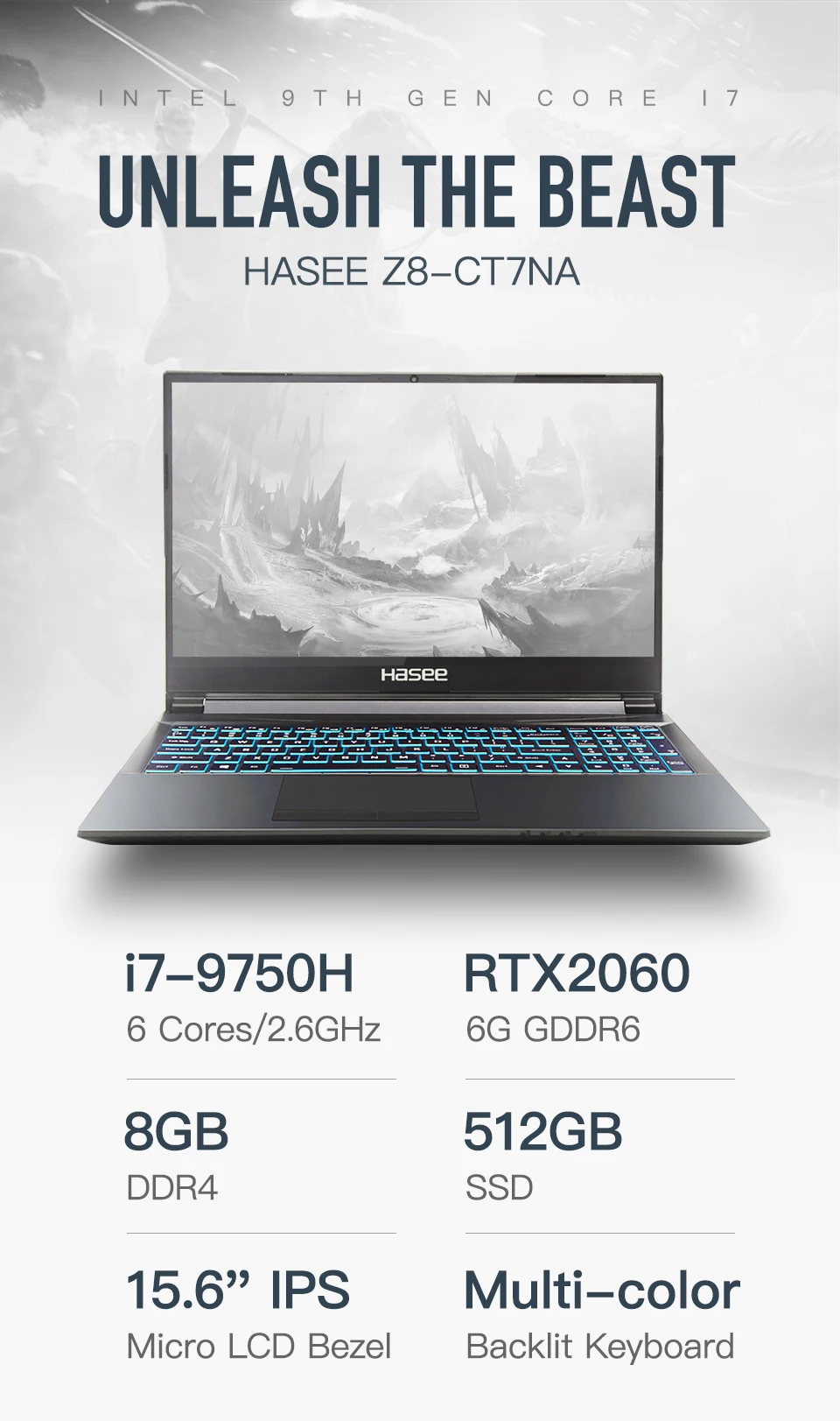 Hasee Z8-CT7NA ноутбук для игр(Intel Core I7-9750H+ RTX 2060/8GB ram/512G SSD/15,6 ''ips 45% NTSC) hasee-фирменный Notbook