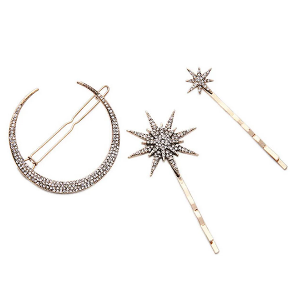 

3 шт./компл. геометрический Звезда Луна Стразы зажим шпилька для волос аксессуары для волос Инструменты для укладки волос женский зажим для ...