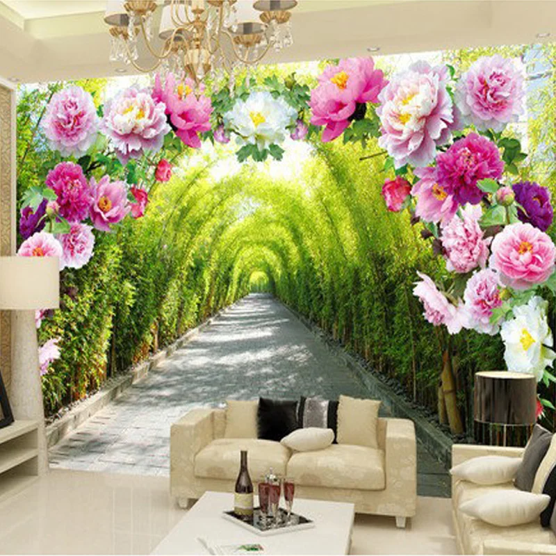 3D обои на заказ для гостиной спальни дивана фоновые сада цветов дверей|custom 3d mural