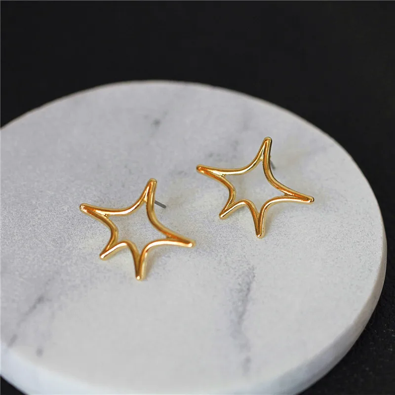 1 пара модные стильные женские серьги-гвоздики с пятиконечной звездой из