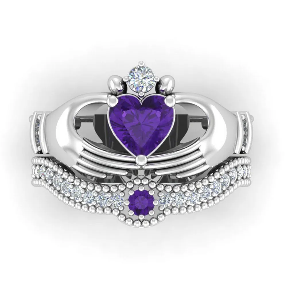 Huitan-anillo Claddagh con forma de corazón para mujer, de circonita cúbica, anillos de boda de compromiso clásicos para mujer, venta al por mayor, 2 uds.