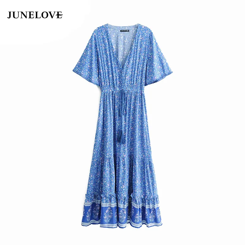 Женское плиссированное платье JuneLove длинное винтажное пляжное с цветочным