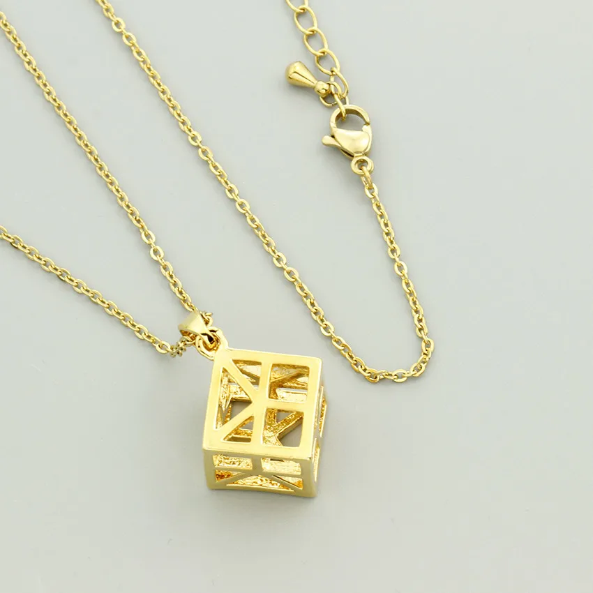 Cube Pendant 3D Minimal Geometric Necklace For Women Punk Jewelry Stainless Steel Charm Chain 2017 New Collier Femme Bijoux Bff | Украшения