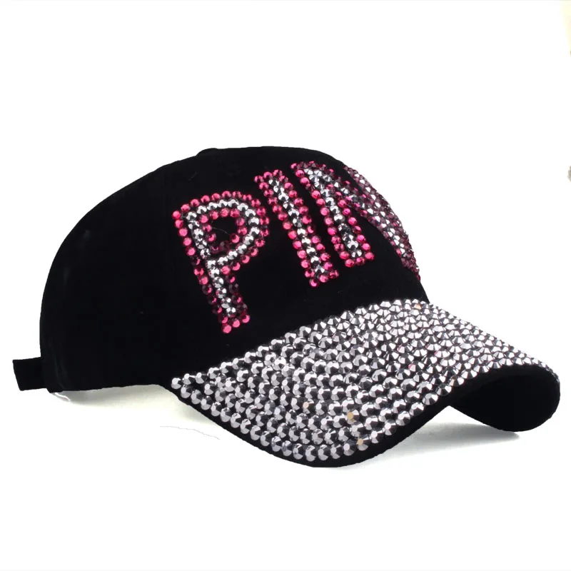 [YARBUU] Lady solid color baseball caps high quality Rhinestone cap with letter PINK Snapback Casquette hat for women wholesale