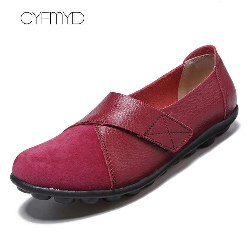Wine red Женские туфли на плоской подошве; обувь из натуральной кожи; большой размер 41-44, из замши, со вставками, туфли-лодочки для женщин на застежке-липучке для массажа - Цвет: Wine red