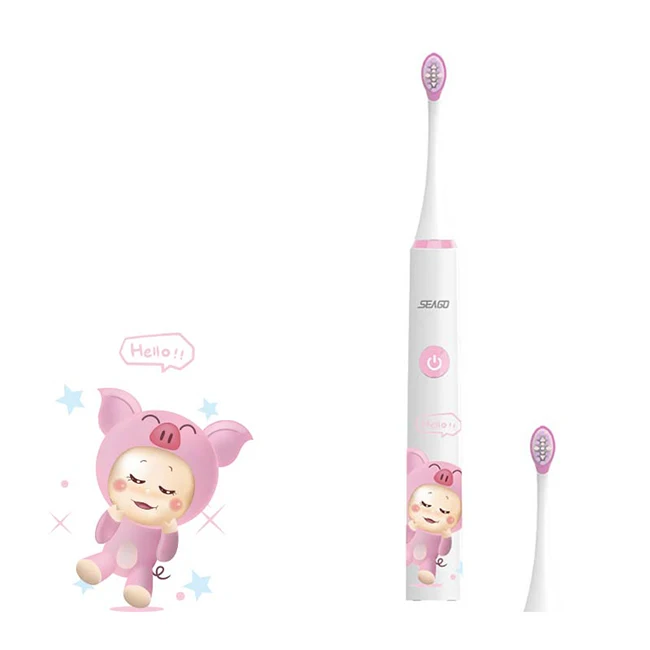 PINK SEAGO Детская электрическая зубная щетка перезаряжаемая 3-6-12 лет водостойкая детская автоматическая зубная щетка звуковая волна SG-SK2 - Цвет: PINK