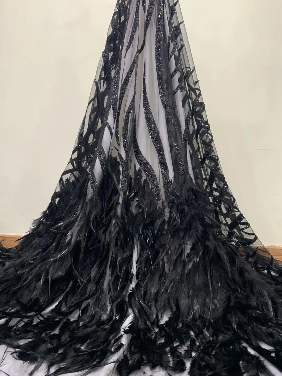 Роскошная кружевная ткань с перьями haute couture 1 шт. блестящие французские Свадебные