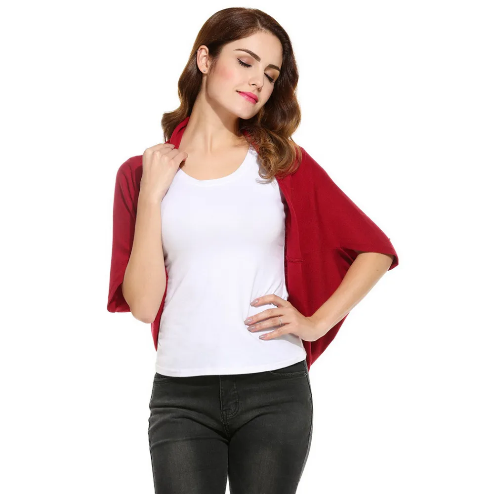 Meaneor Brand Women Short Cardigan 2017 Spring Summer Sleeve Casual V-Neck Batwing Open Front Solid Knit Coat |