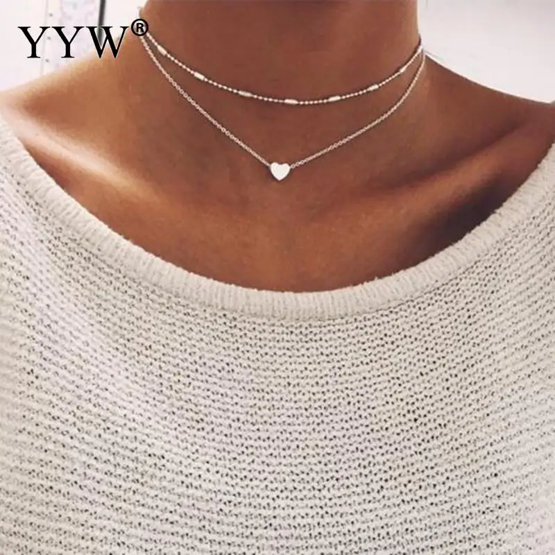 YYW простое модное ожерелье в форме сердца двухслойная цепочка женский воротник