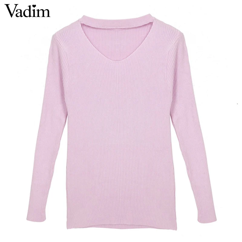 Женский свитер с вырезом и длинным рукавом однотонный Повседневный карамельных