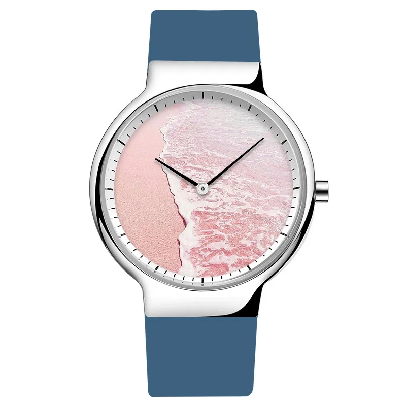 F-010 BAOSAILI Pink Beach красивые океан пейзаж часы Серебристый корпус кварцевые без