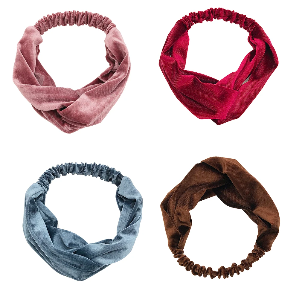 

Women Velvet Elastic Twisted Headband Girl Solid Knotted Headwrap Makeup Hair Bands Stretchy Hairbands
